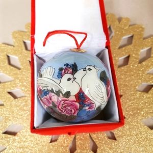 Christmas Ornament Love Birds Brilliant Inside Painted Glass Ornament in Box